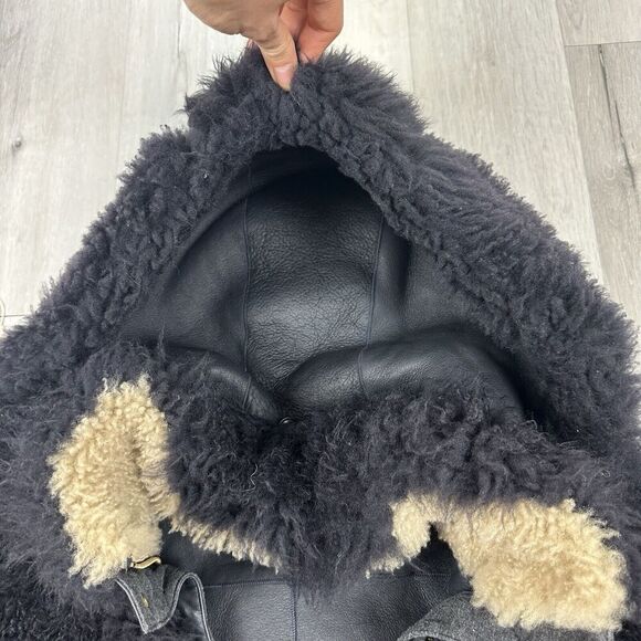 Rare Tommy Hilfiger Fur Coat Shearling Hooded Jacket Navy Burgundy Size 2 - Picture 7 of 12